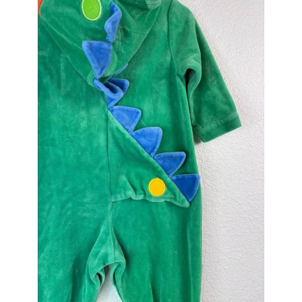 Vintage Parisian Kids baby 12 months green dino sleeper costume hooded‎ zip up